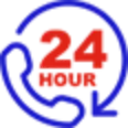 24/7 emergency HVAC support logo featuring a red "24" and blue phone icon, symbolizing L&S Air LLC's commitment to round-the-clock service for heating and cooling needs.