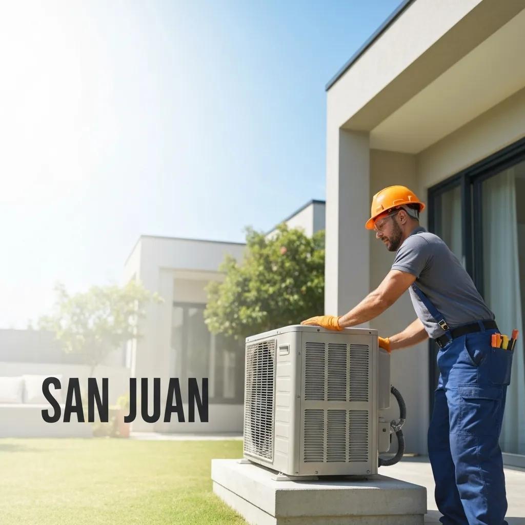 Professional technician installing an air conditioning unit in a San Juan home, highlighting the importance of expert installation